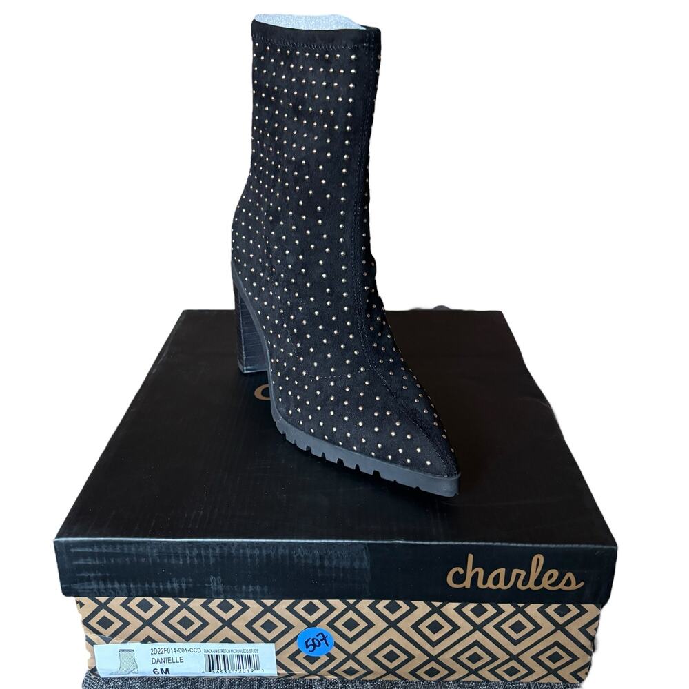 NWB Charles by Charles David Danielle Studded Stretch Bootie Black Women’s 6M - Picture 2 of 6